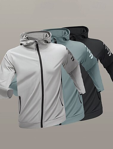  Męskie Solidne kolory Větrovka Kurtka Running Skin Kurtka z pełnym zamkiem błyskawicznym Jesień / Zima Kaptur Długi rękaw Athleisure Wodoodporny Oddychający Siłownia Piesze wycieczki Bieganie Trening