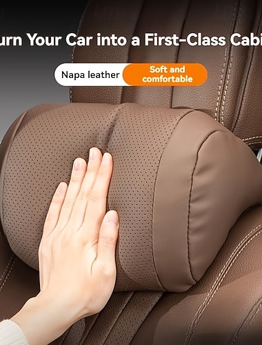  Almofada de encosto de cabeça de carro em couro sintético - suporte de pescoço ultramacio ergonômico com pressão zero, design respirável para todas as estações, adequado para a maioria dos veículos,