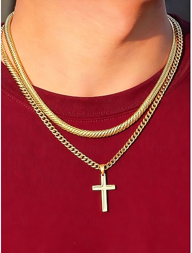  Herren-Halskette mit Kreuzanhänger aus Edelstahl, langlebiger Modeschmuck, stilvolles christliches Geschenk für Weihnachten, Partys und den Alltag