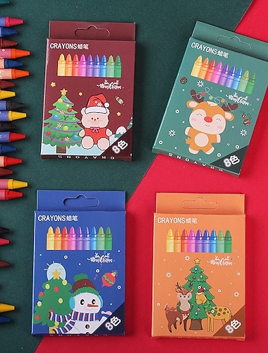  סט עפרונות צבעוניים של 8 צבעים לחג המולד לציור, מברשת אמנות, סט ציור לתלמידי בית ספר יסודי, מתנה לחג המולד.
