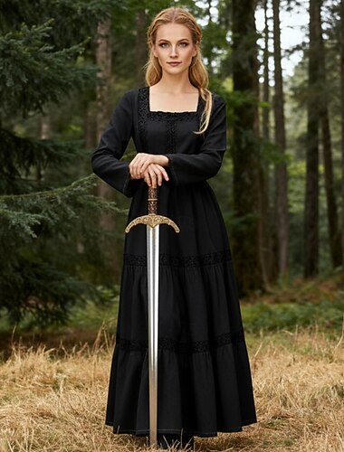  Elegante Medievale Rinascimento Abito da cocktail Vichingo Elfico Tinta unica Costume Per donna Celtico Costumi da pirata Fantasia Halloween Carnevale Mascherata Carnevale Halloween Mascherata Adulti