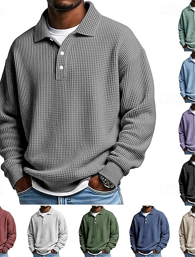  Homme Chemises Polo Gaufre Chemise de golf Sport & Loisir Occasionnel Revers manche longue Streetwear Frais Uni Style Classique Texturé Automne Printemps & Automne Coupe régulière Abricot Noir Vert