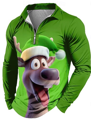  Jul Herre Hver 3D-tegneseriefigur Polo Langermet Poloskjorter Knaphul Fritid treningsklær Dagligdagstøy Festivalantrekk 3D-utskrift Kvart zip-polo Høst Vinter Rød Blå Lilla