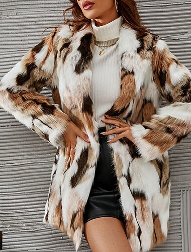  Γυναικεία Παλτό Παλτό Faux Fur Διατηρείτε Ζεστό Άνετο Ανοικτό Μπροστά Γούνες & Δέρματα Καθημερινό Κουρελού Διακοπές Δρόμος Causal Καθημερινά Ρούχα Μακρύ Στρογγυλεμένο πέτο Κανονικό Μακρυμάνικο