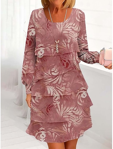  Női Térdig érő ruha hétköznapi ruha Sifon ruhák Váltó ruha Rétegelt ruha Elegáns Csehország Szabadság Esküvő Parti Új Év Normál Virágos Hosszú ujj Terített nyak Kanálnyak Gesztenyebarna Fehér Arcpír