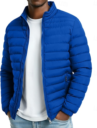  Per uomo Giacca imbottita Giacca di transizione Giacca Imbottita Cerniera completa All'aperto Casuale Corto Classico Antivento Leggero Inverno Primavera & Autunno Tinta unica Nero Rosso Blu marino