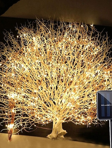  Solvandfald Lys LED Træ Lyskæde Ponytail Formet Fe Lys 2m 200LEDs 8 Tilstande Belysning Udendørs Have Balkon Træ Dekoration Atmosfærisk Lys
