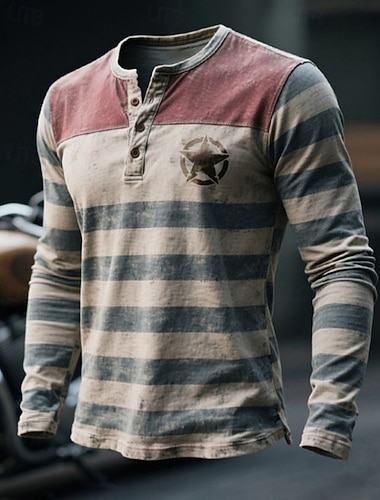  رجالي تي شيرت قميص هينلي المحملات الرسم نجمة شريط هينلي ملابس طباعة ثلاثية الأبعاد الأماكن المفتوحة عطلة مناسب للبس اليومي مناسب للعطلات كم طويل Buttons طباعة بوليستر موضة مصمم كاجوال