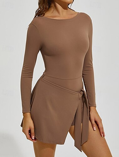 Dames Effen Tennisjurk Sportjurk Lange mouw Stijlvol Tennis Augurkbal Hardlopen Sportoutfits Zwart Roze Khaki Tenniskleding   Dames Effen Tennisjurk Sportjurk Lange mouw Stijlvol Tennis Augurkbal Hardlopen Sportoutfits Zwart Roze Khaki Tenniskleding