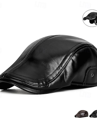  בגדי ריקוד גברים כובע עם מתלה לאוזניים כובע עור חורף כובע מצחייה שטוח כובעי החורף כובע חם לחורף שחור קפה עור PU פליז אופנתי מודרני עכשווי לבוש יומיומי פגישה (דייט) צבע אחיד / רגיל
