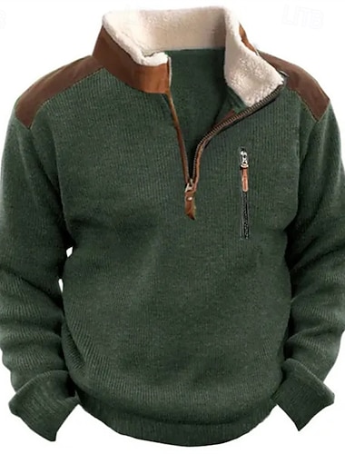  בגדי ריקוד גברים סוודר סוודר סוודר סרוג סוודר סוודר רבע רוכסן מצולע לִסְרוֹג חולצות רגילות סרוג פליז קולור בלוק עומד אופנתי בסיסי חופשה לבוש יומיומי ביגוד סתיו חורף שחור סגול S M L