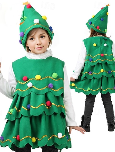 Barnflickklänning cosplayklänning jul julgran cosplay-dräkt outfits julkläder julspecial barn jul karneval maskerad höst vinter 4 år+ grön   Barnflickklänning cosplayklänning jul julgran cosplay-dräkt outfits julkläder julspecial barn jul karneval maskerad höst vinter 4 år+ grön