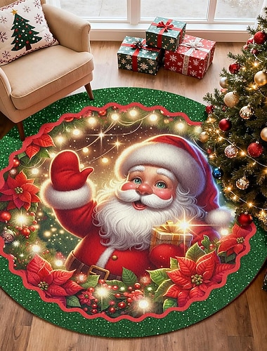  Weihnachtsmann Weihnachts runder Teppich für Wohnzimmer und Schlafzimmer Faux Cashmere Fröhliche Weihnachten rotes Teppichdesign weicher rutschfester maschinenwaschbarer Teppich festliche dekorative