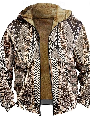  Per uomo Grafico Stile Boho Felpa con Cappuccio Giacca di pelle Moda Etnico Casual Manica Lunga Con Cappuccio All'aperto Sport all'Aperto Uscire Rosso Borgogna Blu Arancione Cachi Tasca Stampato Pile