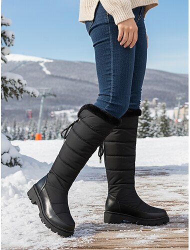  女性用ホワイト防水冬用ニーハイブーツ - 寒い天候、アウトドア活動、カジュアルスタイルに最適な暖かいパッド入りスノーブーツ