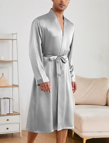  رجالي منامة رداء الحرير ملابس للنوم مجموعة بيجامات سهل موضة أنيق كلاسيكي المنزل مناسب للبس اليومي سرير بوليستر راحة ناعم V رقبة كم طويل الربيع الخريف شامبانيا نبيذ
