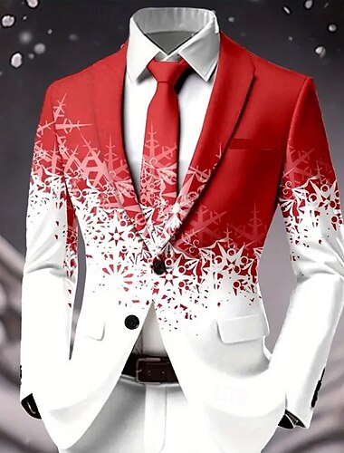 Herre Blazer Frakk Jul Avslappet Fritid hverdag Fritid Høst vinter 100% Polyester Snøfnugg 3D-utskrift Knapper Hold Varm Bekvem Enkeltkneppet Blazer A B C D