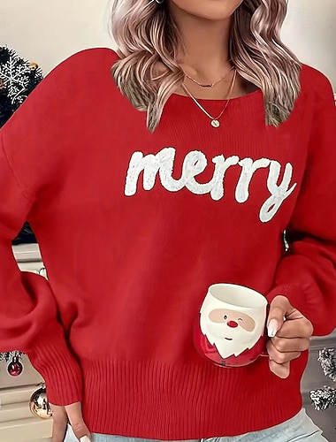 Weihnachten Damen Lässige Oberteile Pullover Langarm Oberteil Athleisure Buchstabe Baumwolle Weich Warm Party Urlaub Sportbekleidung Sportkleidung Schwarz Rote Dunkelgrün   Weihnachten Damen Lässige Oberteile Pullover Langarm Oberteil Athleisure Buchstabe Baumwolle Weich Warm Party Urlaub Sportbekleidung Sportkleidung Schwarz Rote Dunkelgrün