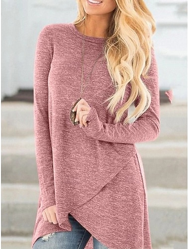  Női Blúz Tömör szín Stílusos Alkalmi Hosszú ujj Terített nyak Hosszú felsők Napi Aszimmetrikus szegély Fekete Arcpír rózsaszín Medence Szürke Tavasz Ősz Tél