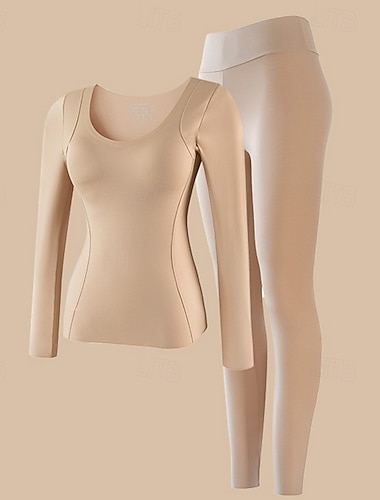  Жен. Компрессионный тренировочный базовый слой Холодная погода Верх Низ Базовый слой верх и низ Наборы одежды Зима Черный Хаки Спортивная Бег Фитнес Завышенная На флексовой подкладке Ультра-мягкий