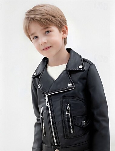 Детские Мальчики Черная кожаная куртка Жакет Верхняя одежда Полотняное плетение Длинный рукав Застегнуться ЗАЩИТА ОТ ВЛАГИ Защита от ветра Пальто Повседневные Мода На каждый день Черный Весна Осень 4   Детские Мальчики Черная кожаная куртка Жакет Верхняя одежда Полотняное плетение Длинный рукав Застегнуться ЗАЩИТА ОТ ВЛАГИ Защита от ветра Пальто Повседневные Мода На каждый день Черный Весна Осень 4