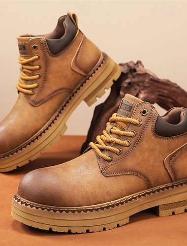  メンズブラウンフェイクレザーハイキングブーツ - 丈夫でサポート力のあるデザイン。カジュアルウェア、ハイキング、アウトドアアドベンチャーに最適です。
