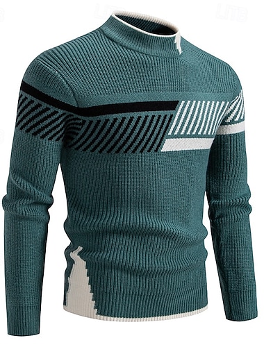  בגדי ריקוד גברים סוודר סוודר סוודר סרוג מצולע לִסְרוֹג חולצות רגילות סרוג פס צווארון עגול קצר אופנתי בסיסי חופשה לבוש יומיומי ביגוד סתיו חורף שחור לבן S M L