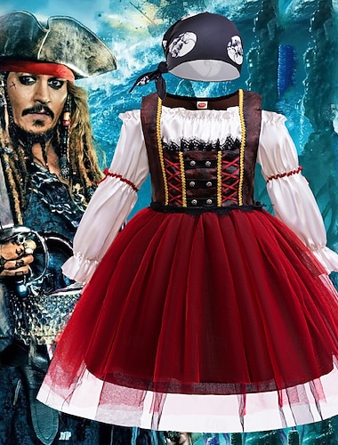 Piráti z Karibiku pirátské šaty klobouk kostým dobrodružný film cosplay filmový cosplay pro dívky dětský halloween karneval světový den knihy představení vzdělávací převlékání školní akce převlékání   Piráti z Karibiku pirátské šaty klobouk kostým dobrodružný film cosplay filmový cosplay pro dívky dětský halloween karneval světový den knihy představení vzdělávací převlékání školní akce převlékání