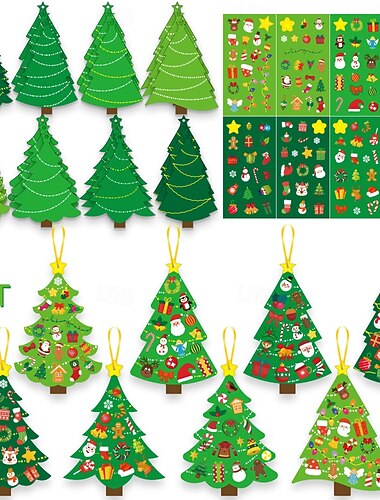  Zestaw do samodzielnego wykonania choinki, 72 elementy – stwórz własne kartki świąteczne z naklejkami, zawiera 24 kartki i 24 arkusze naklejek oraz 24 złote wstążki, idealne na przyjęcia