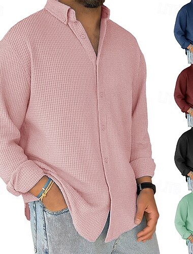 Herren Hemd Waffelhemd Freizeithemd Knopfhemd Waffelstrickhemd Schwarz Weiß Rosa Wein Marineblau Langarm Einfach Revers Lässig Täglich Rein Bekleidung Mode Modern Lässig Bequem   Herren Hemd Waffelhemd Freizeithemd Knopfhemd Waffelstrickhemd Schwarz Weiß Rosa Wein Marineblau Langarm Einfach Revers Lässig Täglich Rein Bekleidung Mode Modern Lässig Bequem