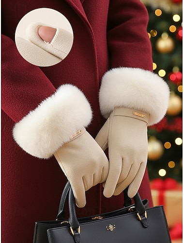 Guanti touchscreen da donna, in pelliccia sintetica di poliestere, comodi guanti invernali per Natale, eleganti e alla moda come regalo per le feste   Guanti touchscreen da donna, in pelliccia sintetica di poliestere, comodi guanti invernali per Natale, eleganti e alla moda come regalo per le feste
