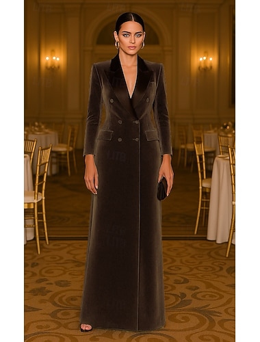 Szmoking ruha Hüvely Előírásos Esküvői vendég Szatén Bársony Elegáns Hosszú ujj Földig érő Csúcs hajtóka Dupla soros   Szmoking ruha Hüvely Előírásos Esküvői vendég Szatén Bársony Elegáns Hosszú ujj Földig érő Csúcs hajtóka Dupla soros