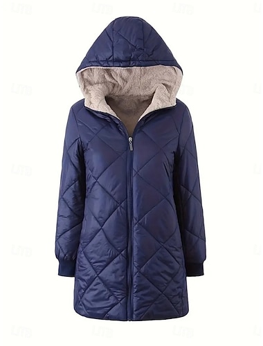  Dam Sherpajacka Bekväm Andningsfunktion Dragkedja Ficka Ledigt Slät Semester Gata Ledigt Dagliga kläder Dragkedja Normal Huva Normal Långärmad Ytterkläder Marin Svart Vår Höst