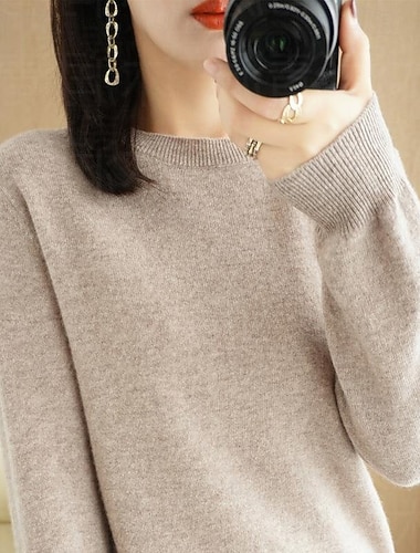  Жен. Вязаная ткань Пуловер Уличный стиль На каждый день Сплошной цвет Вырез под горло Трикотаж Длинный рукав Обычные топы Вязать Повседневные Праздники На выход Белый Красный Осень Зима