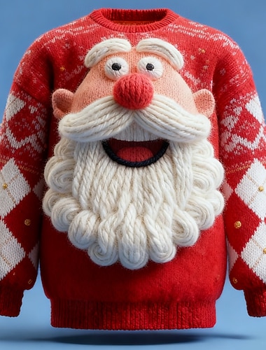  Ruma joulupaita Miesten Joulupukki 3D-tulostus 3D sarjakuva Neulepusero Knitwear Pyöreäkauluksinen Vapaa-aika Loma Päivittäin Festivaali Neulominen Pidä Lämmin Pitkähihainen Kevät Syksy Talvi Rubiini