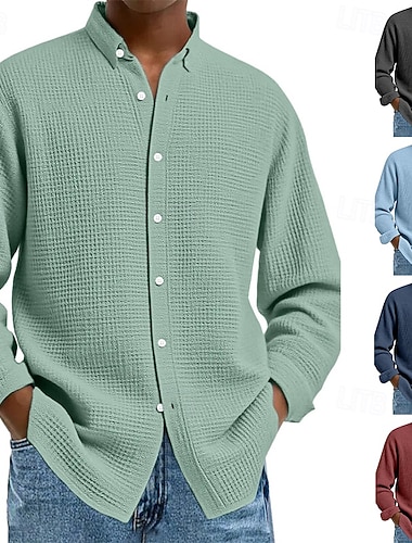 Pánské Košile Wafflová košile Košile pro volný čas Košile na knoflíky Černá Bílá Fialová Námořnická modř Vodní modrá Dlouhý rukáv Bez vzoru Klopa Ležérní Denní Oblečení Módní Šik ven   Pánské Košile Wafflová košile Košile pro volný čas Košile na knoflíky Černá Bílá Fialová Námořnická modř Vodní modrá Dlouhý rukáv Bez vzoru Klopa Ležérní Denní Oblečení Módní Šik ven