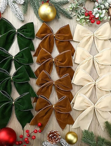  12 kpl jouluisia samettisia rusetteja 6 tuuman maalaisromanttisia seppeleitä lahjarusetteja vintage-jouluinen samettinen nauharusettikoristeet jouluun maalaistalokuuseen seppele