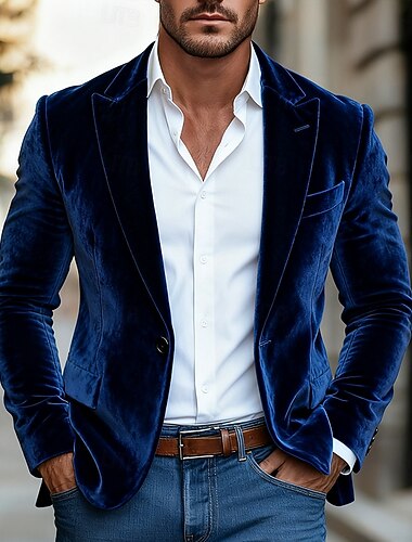  Herren Wintermantel Samtblazer Formell Täglich Tasche Klassisch Herbst Winter Samt Einfarbig Einreihig Ein-Knopf Blazer Burgunderrot Königliches Blau Dunkelgrün