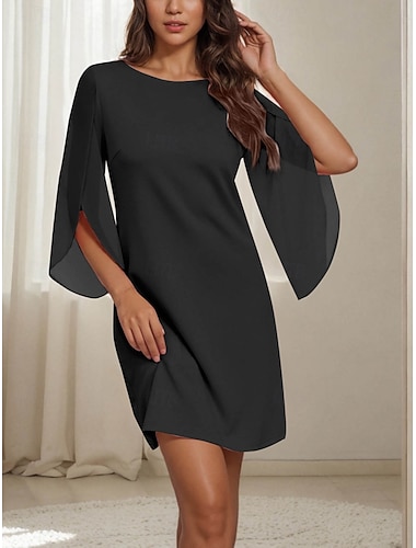  בגדי ריקוד נשים שמלת מיני שמלה עם כיווץ במותן יום יומי יומי רגיל אחיד שרוול 4\3 צווארון עגול קצר שחור ורוד מסמיק פול תלתן קיץ אביב