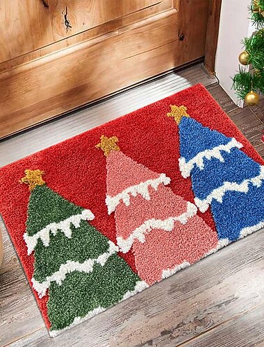  tegneserie julegulvmatte, tykk absorberende badematte i kunstig kasjmir til bad, inngang eller dør