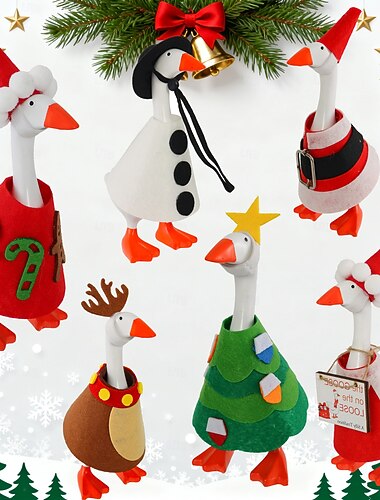  8 strojów dla gęsi na tarasie na Boże Narodzenie - zabawny strój gęsi do ogrodu cementowa plastikowa figura gęsi na zewnątrz dekoracja sztuki na patio prezent na Boże Narodzenie