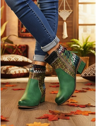 botins femininos boho chic com patchwork colorido e zíper – botas de amarrar estilo vintage para outono e inverno   botins femininos boho chic com patchwork colorido e zíper – botas de amarrar estilo vintage para outono e inverno
