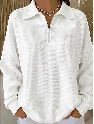  Dame Genser med genser عادي Fritid Langermet Halv glidelås Vanlige topper Hverdag Avslappet Hvit Rød Oransje Høst Vinter