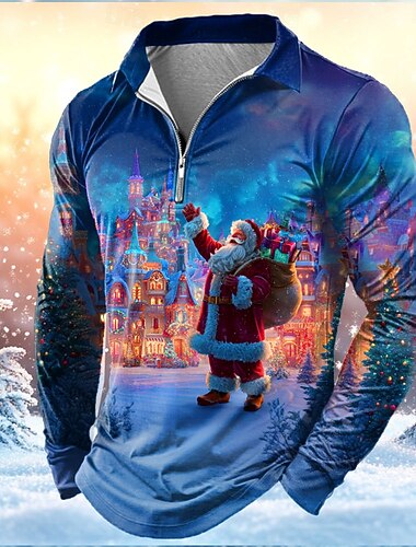  عيد الميلاد المجيد رجالي بابا نويل قمصان بولو بسحاب كم طويل قمصان البولو Lapel كاجوال الأماكن المفتوحة ملابس المهرجان طباعة ثلاثية الأبعاد الربيع الخريف الشتاء أزرق 1 الأزرق 3 # الأزرق 2 #