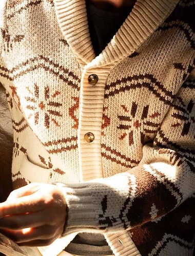  בגדי ריקוד גברים סוודר סוודר קרדיגן סוודר האי הוגן מצולע לִסְרוֹג חוּלצָה כפתור למעלה סרוג גיאומטרי צווארון צעיף (שאל) חופשה אופנתי קזו'אל לבוש יומיומי ביגוד סתיו חורף שחור חאקי S M L