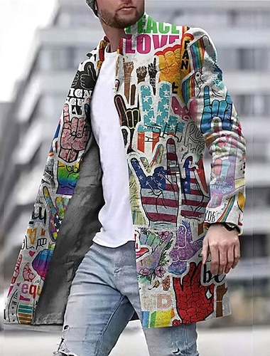  Herren Graffiti Nationalflagge Wintermantel Mantel Warm Bequem Atmungsaktiv Mode Streetwear Geschäftlich Arbeit Büro-Outfit Ausgehen Tasche Druck Herbst Winter Umlegekragen Langarm Grau
