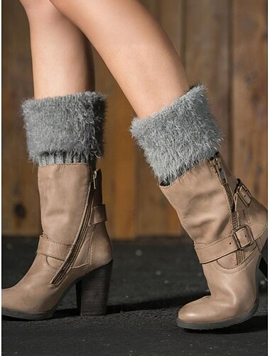  Punhos de bota de pele sintética feminina, malha acrílica ajustável com detalhes de pelúcia, acessório de calçado para o feriado de Natal em várias cores