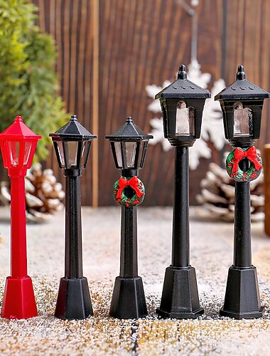  Confezione da 5 mini lampioni natalizi fai da te in stile vintage, decorativi, realistici, in miniatura, ghirlanda natalizia, lampione, accessorio per scena natalizia, decorazione da tavolo