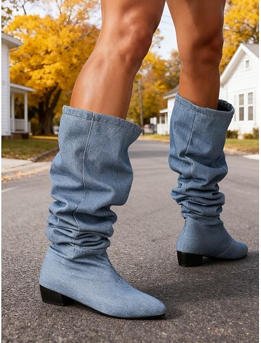  mörkblå slouchy jeansstövlar för kvinnor - trendiga och bekväma, perfekta för vardagskläder och höstmode