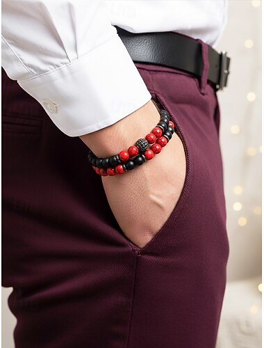  Herren-Weihnachtsgeschenk: Armbandset aus Natursteinperlen, mehrfarbig, einzigartige matte und polierte Steine, stilvolles Accessoire für Weihnachtsfeiern, Freizeitkleidung und festliche Anlässe.